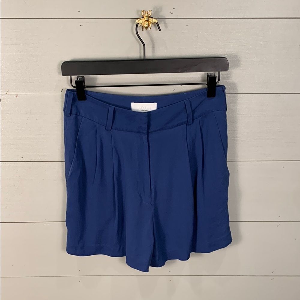 ADAM Lippes 100% silk Navy Blue Women's pleated front Shorts woman size 4